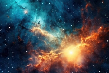 Naklejka premium nebula and star field against space. science astronomy. Supernova background wallpaper stars and galaxies in outer space showing the beauty of space exploration. generative AI