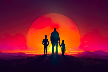 Father & Children Sunset or Sunrise - Beautiful 
