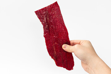 Beef jerky on a white background