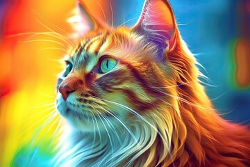 Adorable Orange Cat Poses against a Rainbow of Color: Generative AI