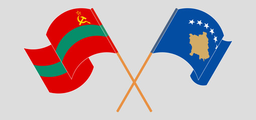 Crossed and waving flags of Transnistria and Kosovo