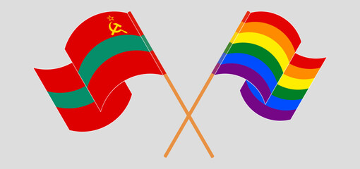 Crossed and waving flags of Transnistria and LGBTQ