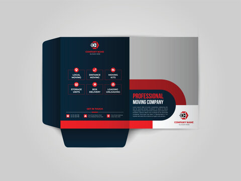 
Moving service Presentation folder for files, Business Presentation Folder Template For House moving folder design with abstract branding graphics vector set.
