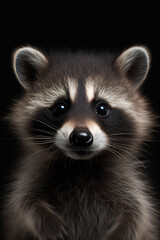 Adorable Raccoon Close-up on Black Background - Cute, Wildlife, AI Generated