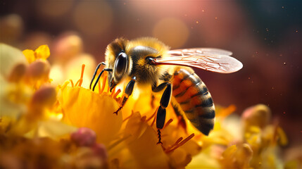 magnifique bee on a flower in close-up, ai generated