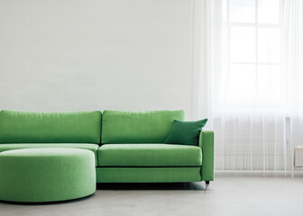 Luxurious green sofa in modern room, interior design. Generative AI