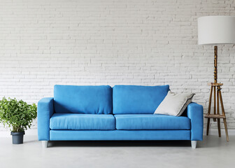 Luxurious blue sofa in modern room, interior design. Generative AI