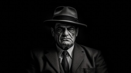 Portrait of a Cosa Nostra member. Italian mafia man concept. Generative AI. - obrazy, fototapety, plakaty
