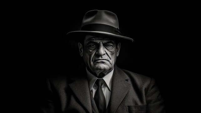 Portrait of a Cosa Nostra member. Italian mafia man concept. Generative AI.