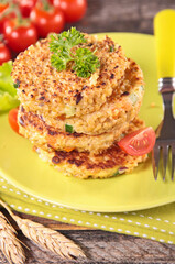 vegetarian, vegan galette burger with quinoa and vegetables