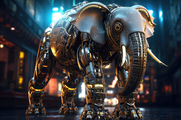 Fototapeta na wymiar Futuristic cyberpunk robot elefant. Generative AI