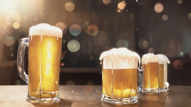 Beer Poured With Frothy Bubbles In Glass. Background. Generative AI