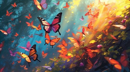 Mesmerizing Motion: Captivating Animated Image of Butterflies in Mid-Flight - Experience the Beauty of Nature, Generative AI
