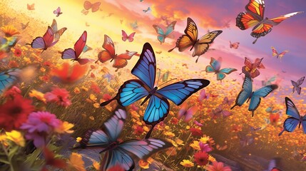 Butterfly on a Flower in Spring - Captivating Motion: Animated Butterflies in Mid-Flight Showcase the Beauty of Nature, Generative AI