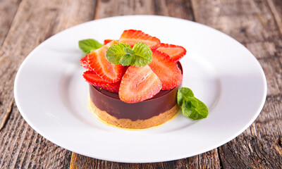 gourmet chocolate cake with strawberries