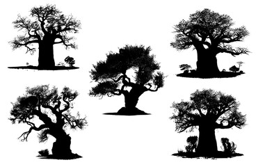 set of silhouettes of trees. set of trees