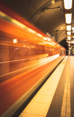 Blurred subway train in subway