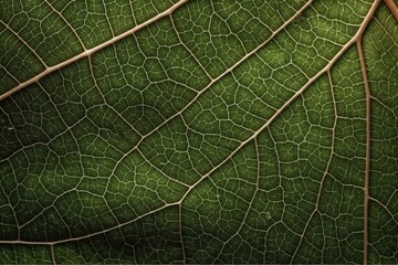 Close-up of a green leaf texture, abstract graphic background with copy space, generative Ai