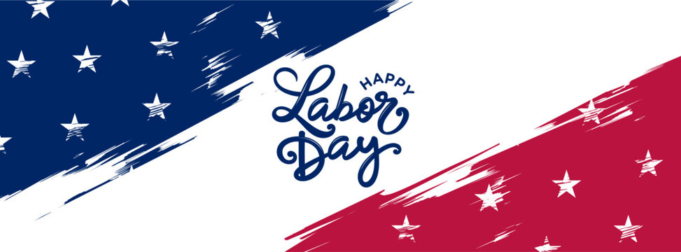 Happy Labor day hand lettering template, text, 
background with stars, vector design for celebration, bbq, party, social media post, banner, poster, card, Printable, USA