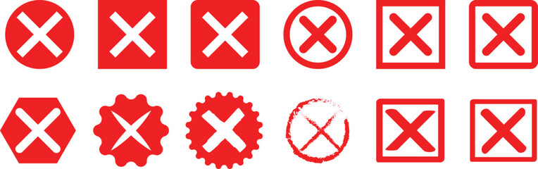 Obraz premium Red cross icon set. Circle and square flat buttons. Vector illustration 