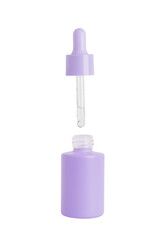 Purple cosmetic jar with pipette. On a white background.