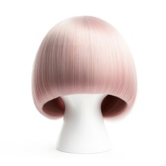 Hair wig over the plastic mannequin head isolated over the white background, mockup featuring contemporary women's hairstyles, Generative AI illustration