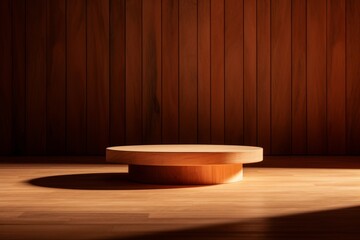 Naklejka na ściany i meble 3d render of a wooden product podium on a wooden background, generative Ai