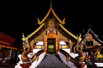 Fototapeta na wymiar Beautiful ancient buddhist lanna Temple in Chiang Mai, Thailand