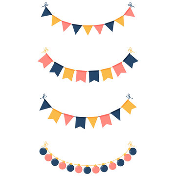Kit de drapeaux festifs - Banderoles, rubans, fanions, bandeaux, guinguettes - &Eacute;l&eacute;ments d&eacute;coratifs vectoriels &eacute;ditables - D&eacute;corations festives et modernes - Enfant 