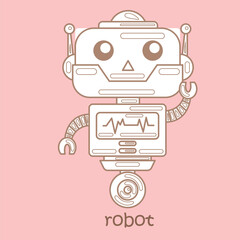 Alphabet R For Robot Vocabulary School Learn Study Word DIgital Stamp Outline Cartoon