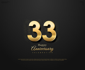 33rd anniversary with curved golden numerals. vector premium design.