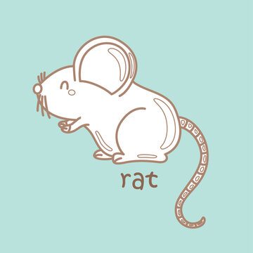 Alphabet R For Rat Vocabulary School Learn Study Word DIgital Stamp Outline Cartoon