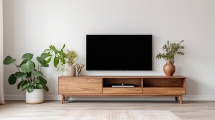 Modern minimalist living room with TV. Generative AI