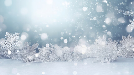 Fototapeta na wymiar Snowflakes with white light blur background