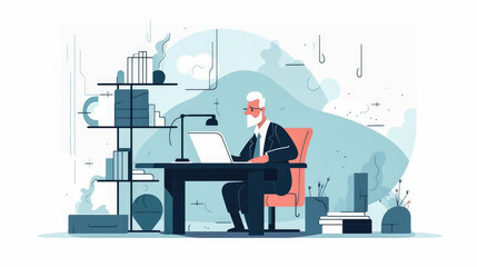 Obraz premium Business working in office on white background , co-working space or remotely at home , Young man freelancers working on laptop or computer at home , Created with generative AI