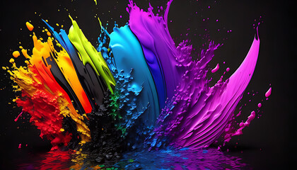 Photo colorful splash of paint on a black background beautiful 3d rendering