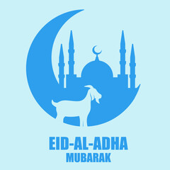 Eid al adha vector illustration for islam culture. Qurban design of goat and mosque for eid al adha mubarak. Islamic design of qurban for al adha event celebration in muslim culture and islam religion