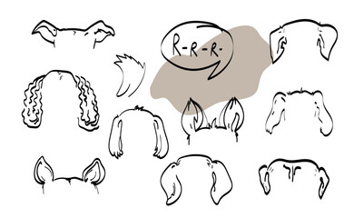 Pet dog Ears tattoo Outline Drawing doodle  vector icon illustration