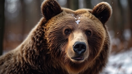 Obraz premium portrait of a big brown bear in winter. Generative AI