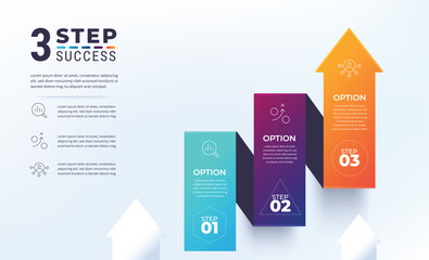 Growth arrow infographic template. Three step of business growth.