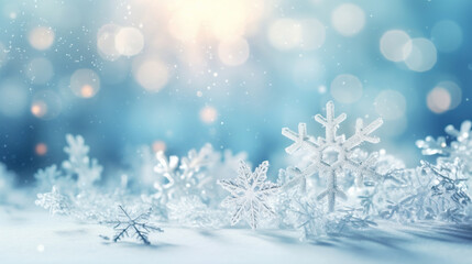 Fototapeta na wymiar Snowflakes with white light blur background
