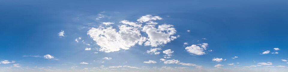 seamless cloudy blue sky hdri 360 panorama view with zenith and clouds for use in 3d graphics or game development as skydome or edit drone shot or sky replacement