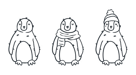 Hand drawing Penguin doodle style. Kids coloring page