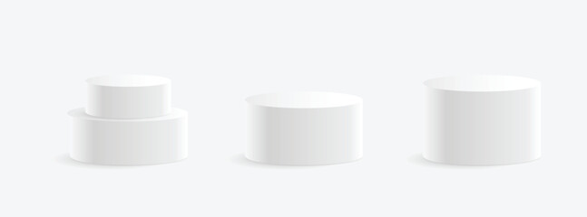 Set of white stages as product placement and product mockup idea. Vector illustration.