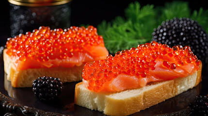 sandwiches with red caviar on it. Generative AI