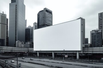 Empty white billboard in futuristic city Generative AI