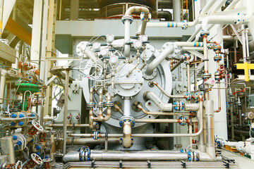 Machine turbine in oil and gas plant for drive compressor unit for operation. Turbine working with...