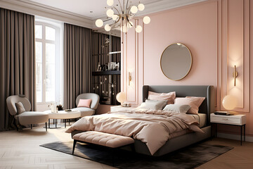 Luxurious bedroom interior design. Generative AI