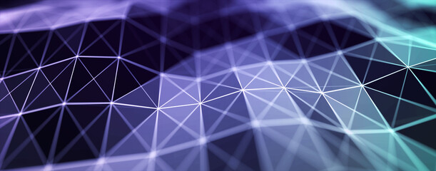 Abstract network of particles, lines and triangles. Technology connection. Digital background. 3d rendering