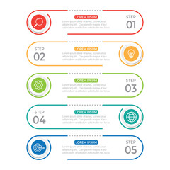 Business infographic thin line process with square template design with icons and 5 options or steps. Vector illustration.
